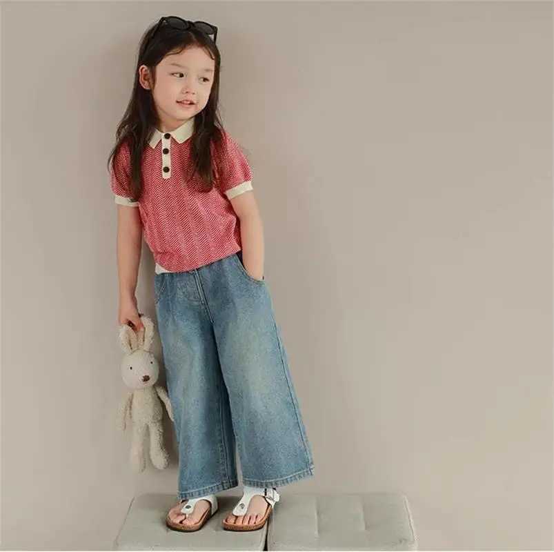 Womens clothing childrens clothing summer bags multiple pockets elastic waist jeans wide leg pants 3-7 year old womens pantsT2502320