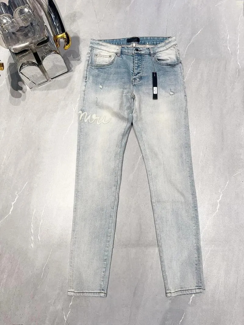 2025 S Fashion Designer Men S Jeans Bleaching Washed Light Blue Men Letter Patched Street Clothes Male S Low Rise Pencil Pants