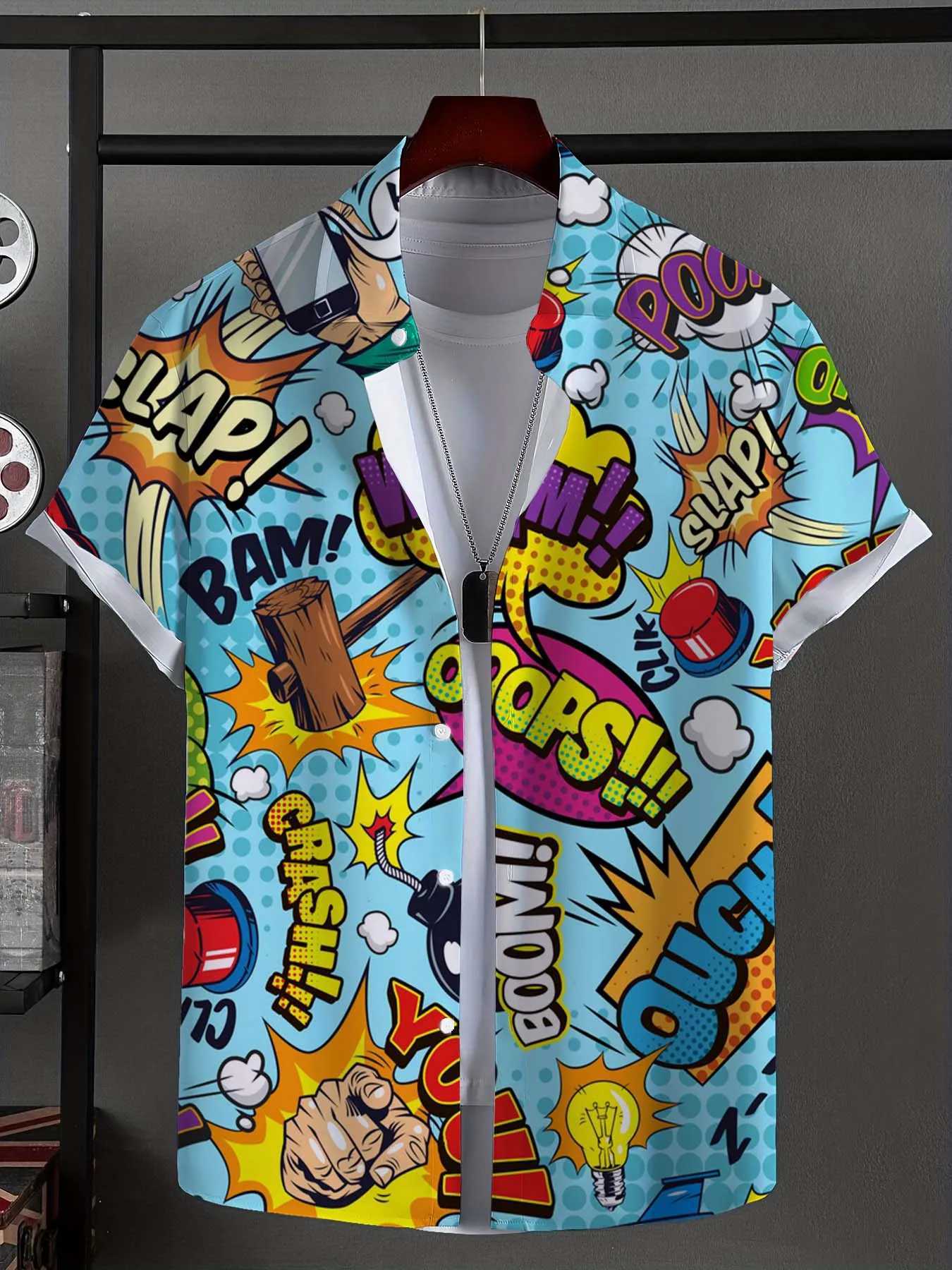 Mens Shirt Fashion Novel Graphic Tops Button Up Shirt Casual New Unisex Shirt Vacation Lapel Short Sleeves Shirt Carnival M250320