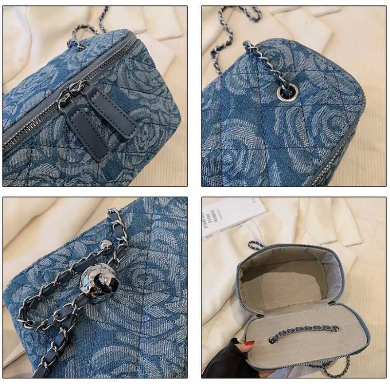New Fashion Flora Demin Box Shaped Adjustable Chain Ten Font Square Bag Womens Shoulder Bag Y250319