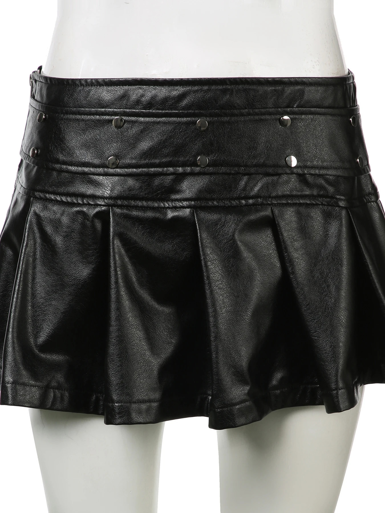 IAMSURE Slim Pu Leather A-Line Pleated Skorts Casual Basic Low-Waisted Super Mini Skirts Women 2025 Spring Summer Fashion Lady 250320