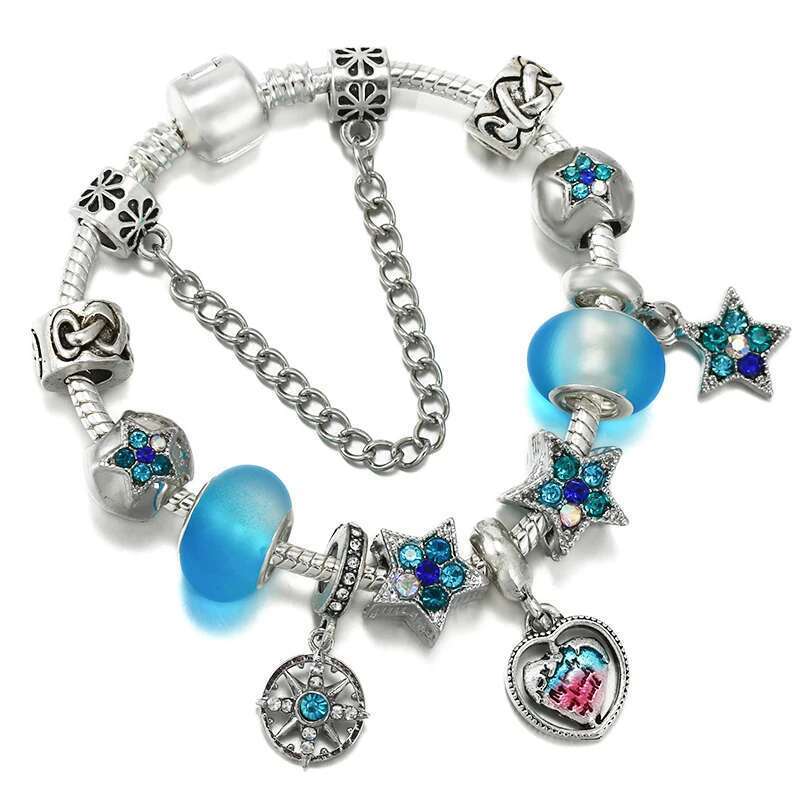 Shinning Rhie Star Beads Charm Bracelets With Snake Chain Brand Bracelets For Women Bijoux Pulseras Jewelry Gift
