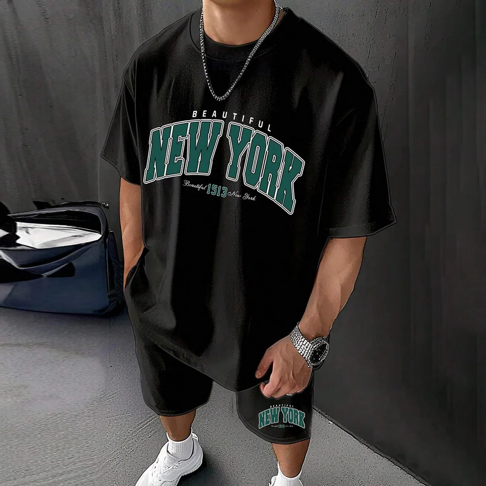 North American Fashion Mens Casual Set with Printed Patterns Lightweight and Breathable Sporty and Lightweight Breathable Sh 250319
