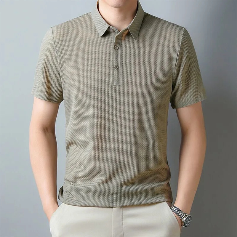 Summer Mens Short sleeved Polo Shirt High Quality Ice Silk Breathable Business Fashion T-shirt High Elastic Soft Polo Shirt 250319