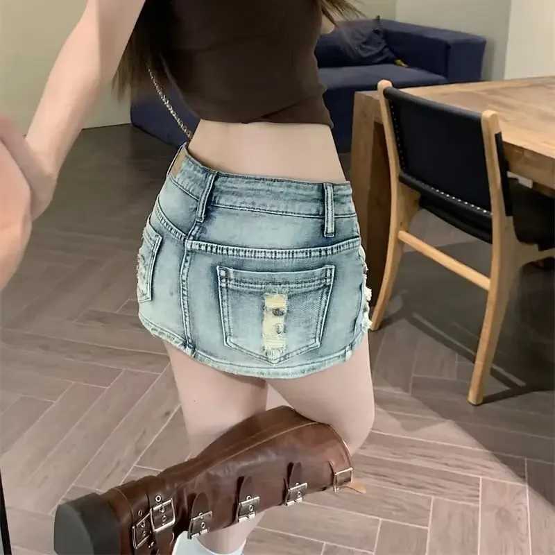 Sexy Low Waist Denim Womens Mini Dress Summer Ultra Short Mini Dress Elastic Tight Hip Coverage Anti Exposure SkiingXJ250320