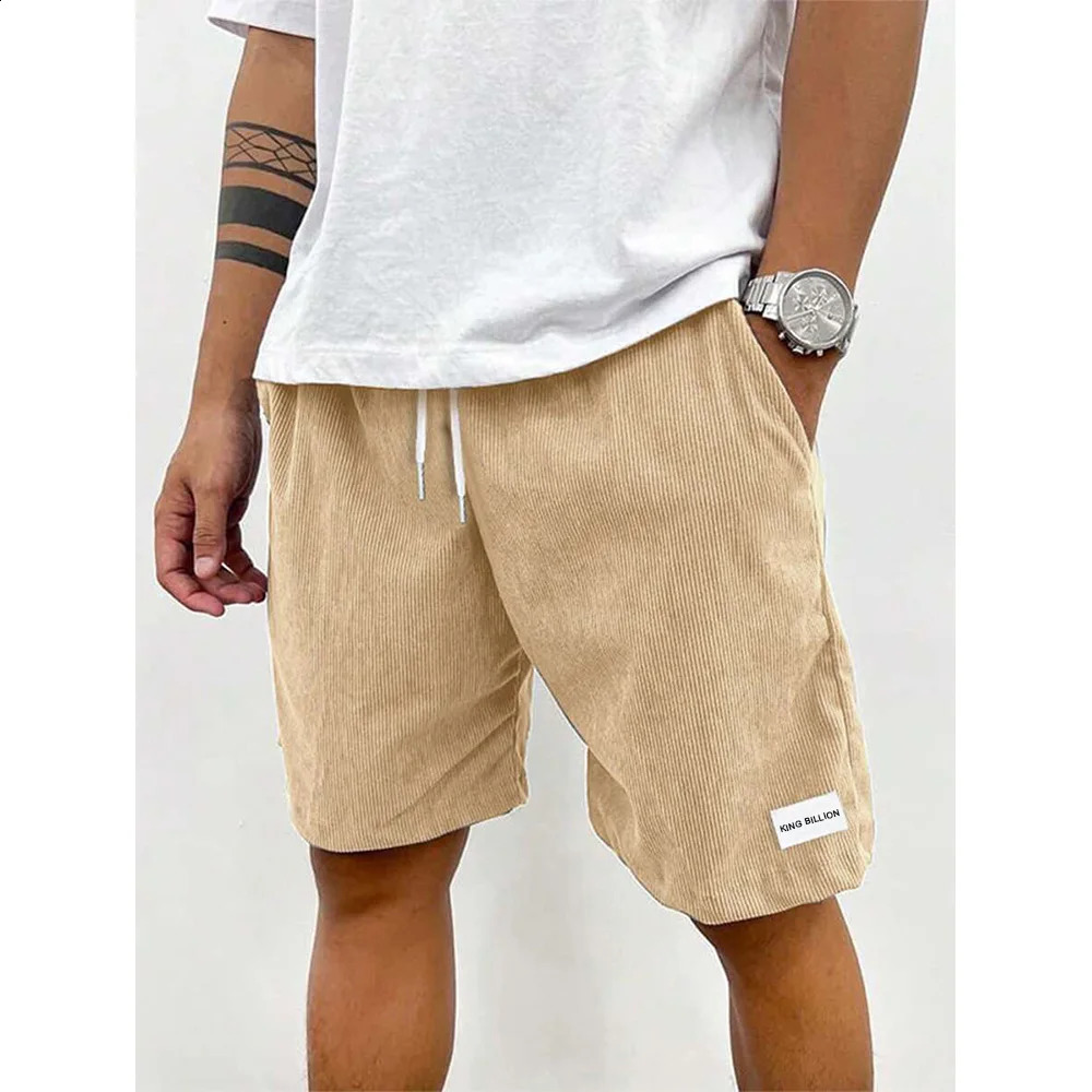 Summer mens Corduroy sports pants casual shorts beach basketball solid color label sportswear 250312