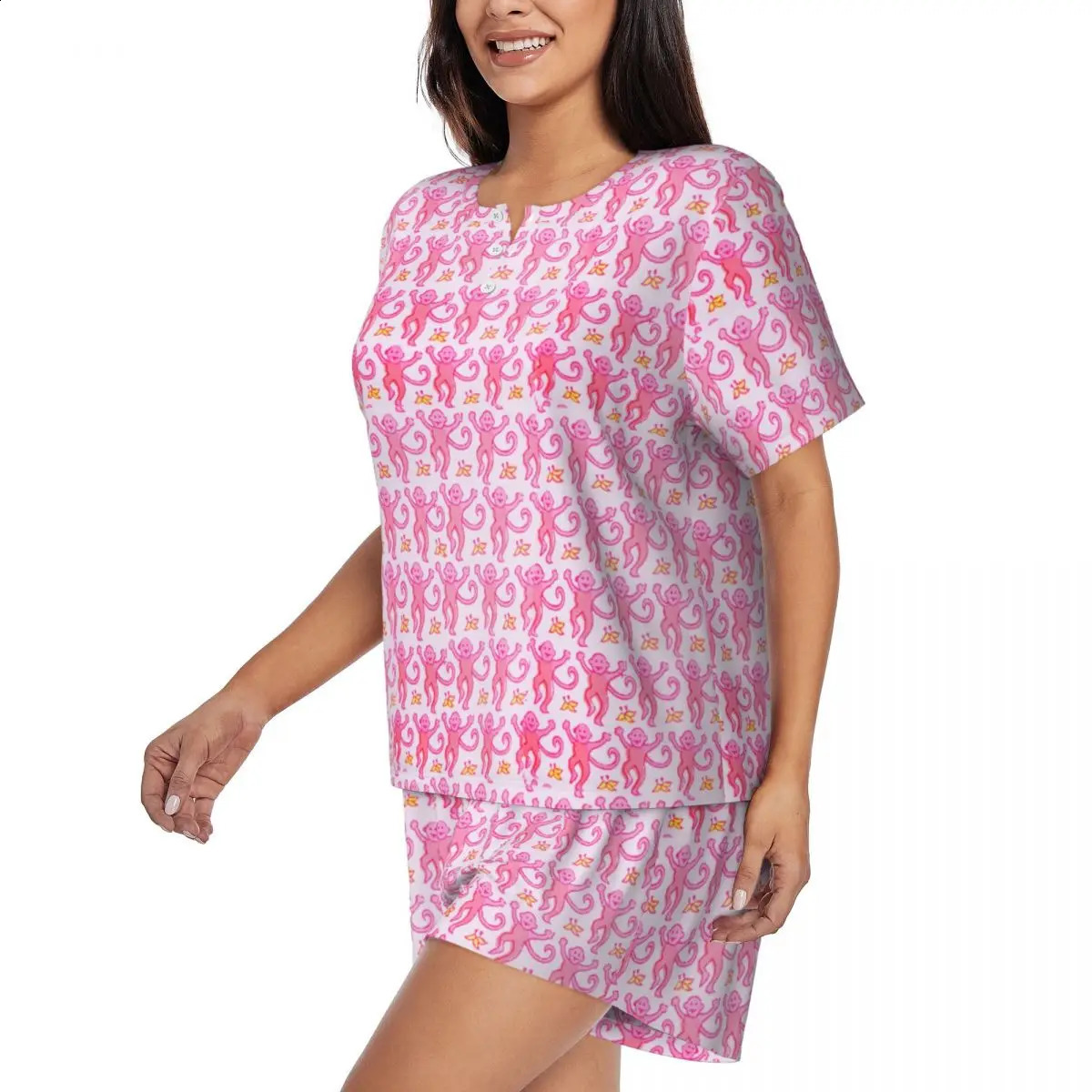 Womens Preppy Roller Monkeys Rabbit Pajamas Set Custom Printed Anime Pink 2 Piece Pjs Sets Short Sleeve Sleepwear Loungewear 250319