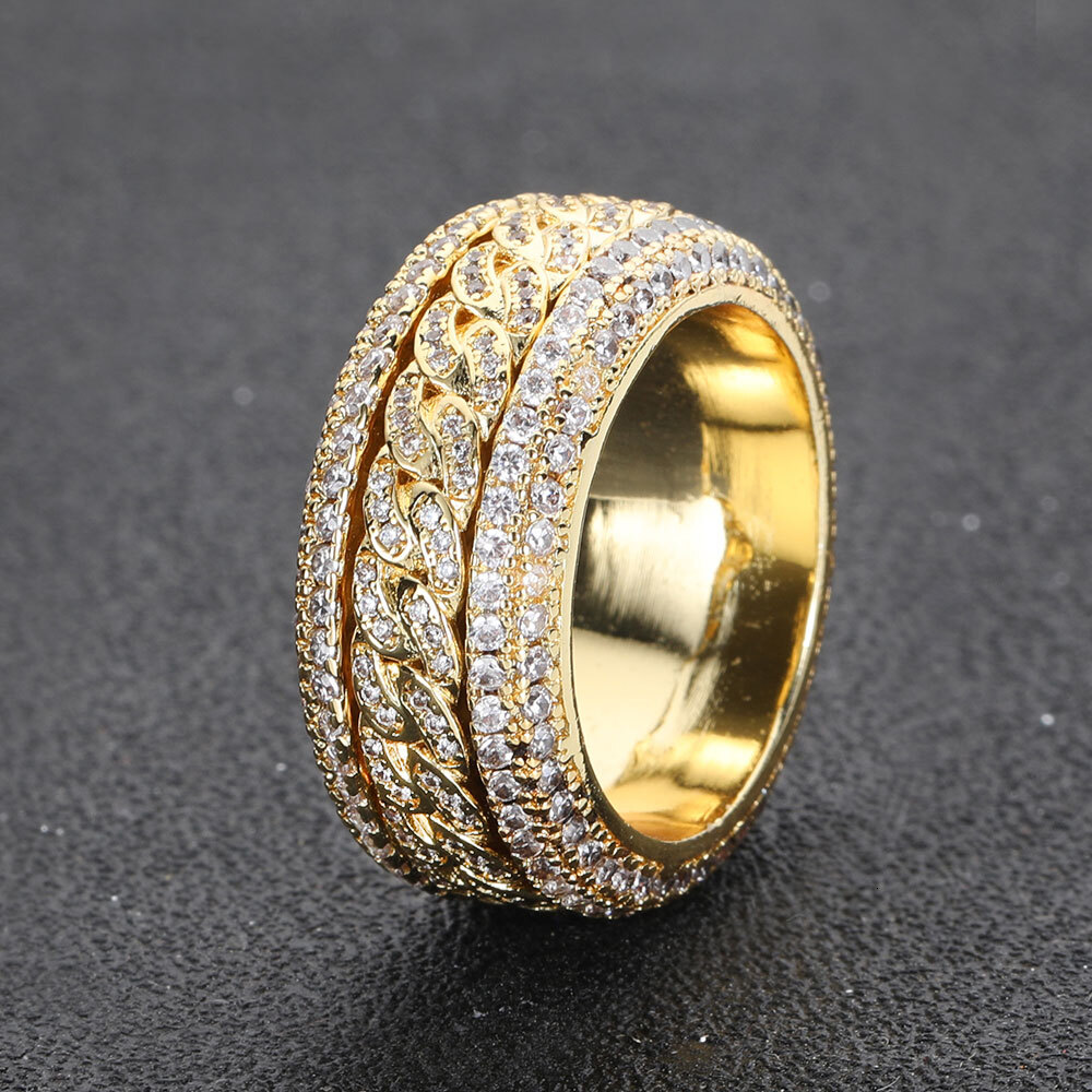 Hip Hop Iced Cuban Link Spinner Ring Micro Paved Brass Zircon Rotatable Cuban Link Ring for Women Fashion Jewelry