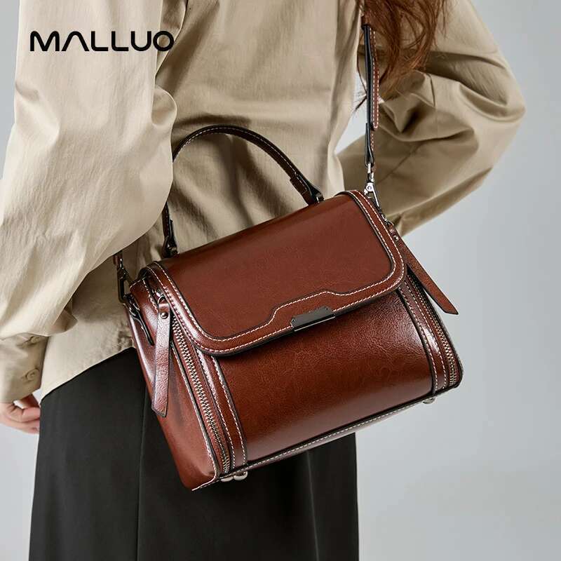Designer Oil Wax Cowhide Leather Women's Handbag Crossbody Bag Lady Commuter Handbill Shoulder Messenger Bags For Female