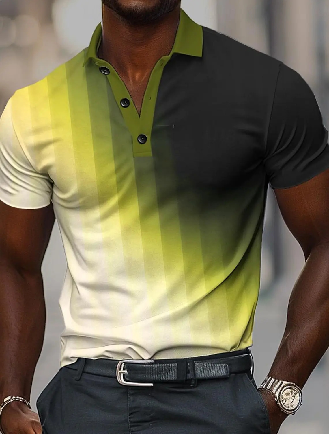 Mens Geometic Gradient Polo Shirts Golf Shirts Short Sleeved Polo Shirts Collared Shirt Casual Vacation Wear Party Shirt 250319