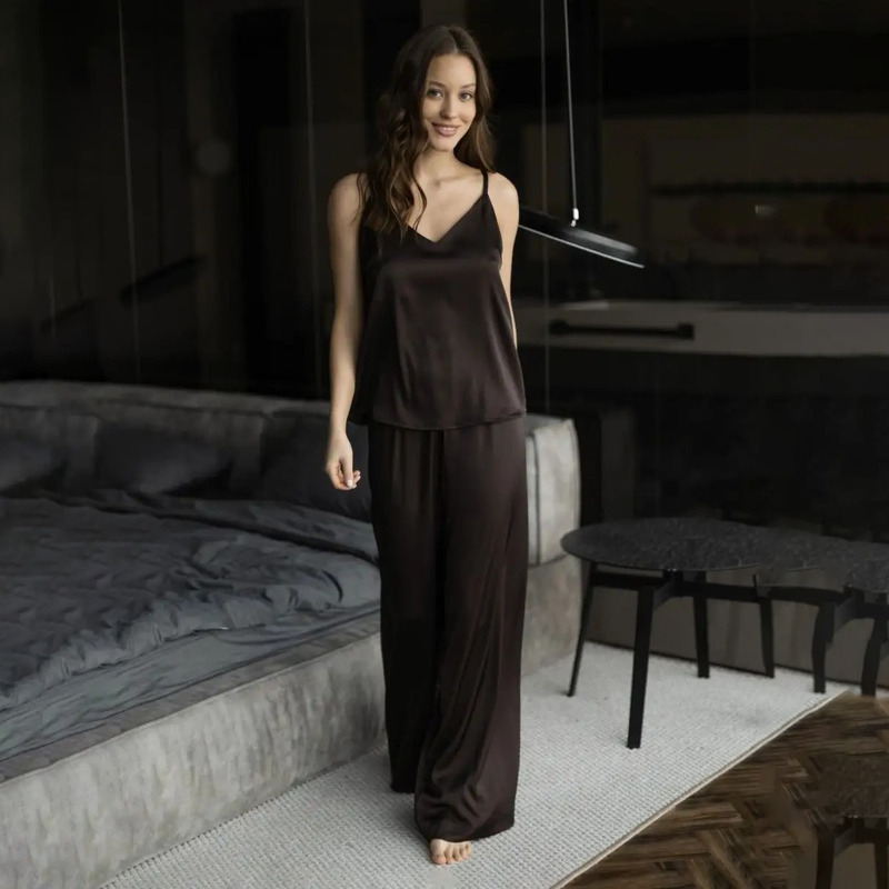 Simulated Silk Suspender Pants Set 2025 Summer New Pajama Comfortable Women's Home Wear