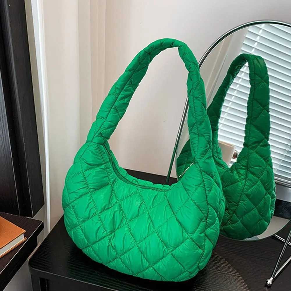Fashionable womens large capacity down comforter cotton pad shoulder bag girls armpit bag fluffy handbag Y250319