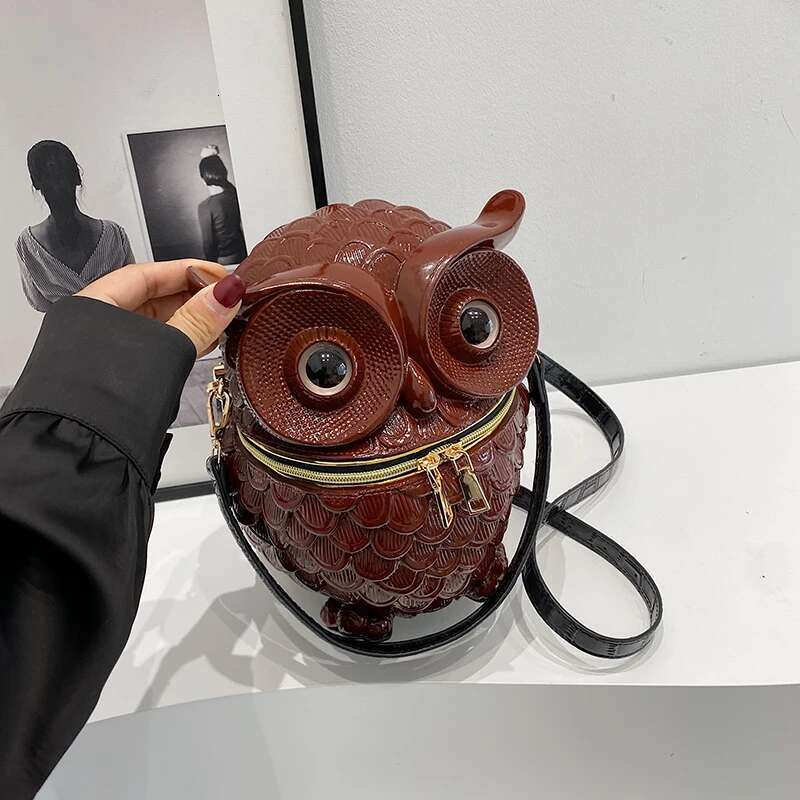 Women 3D Shoulder PU Leather Animal Shape Crossbody Detachable Strap Simulated Owl Satchel Girls Daily Bag