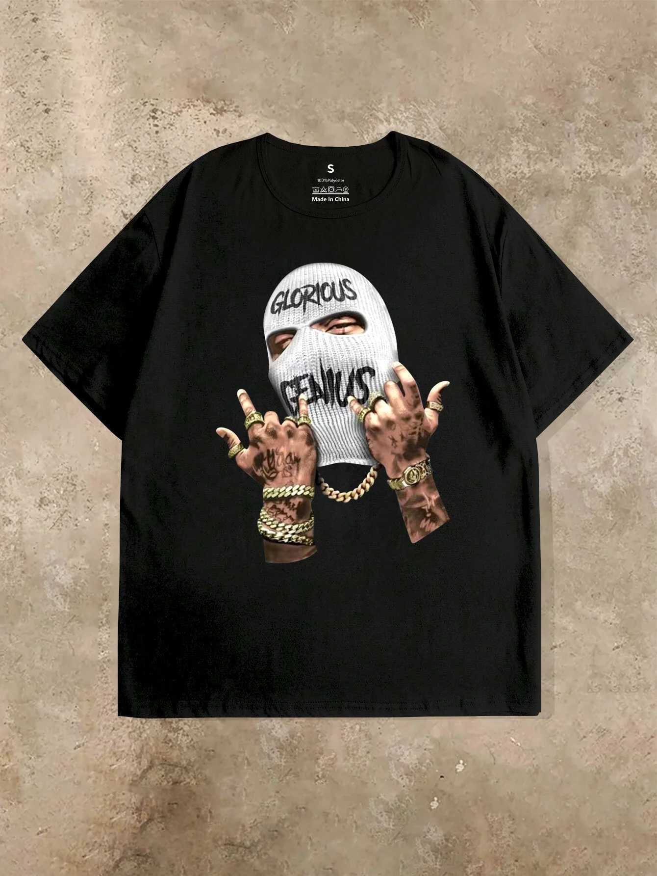 Mysterious masked head like summer mens T-shirt printing comfortable leisure summer round-necked loose short-sleeved elastic sT250319