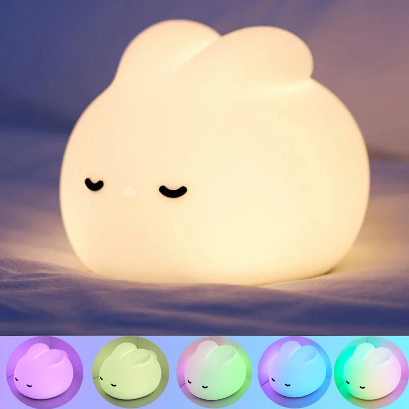 Rabbit Night Light For Kids Room Cute Bunny Lamp Gifts for Nursery Girls Boys Toddler Kawaii Room Decor USB Silicone Night Light 250319