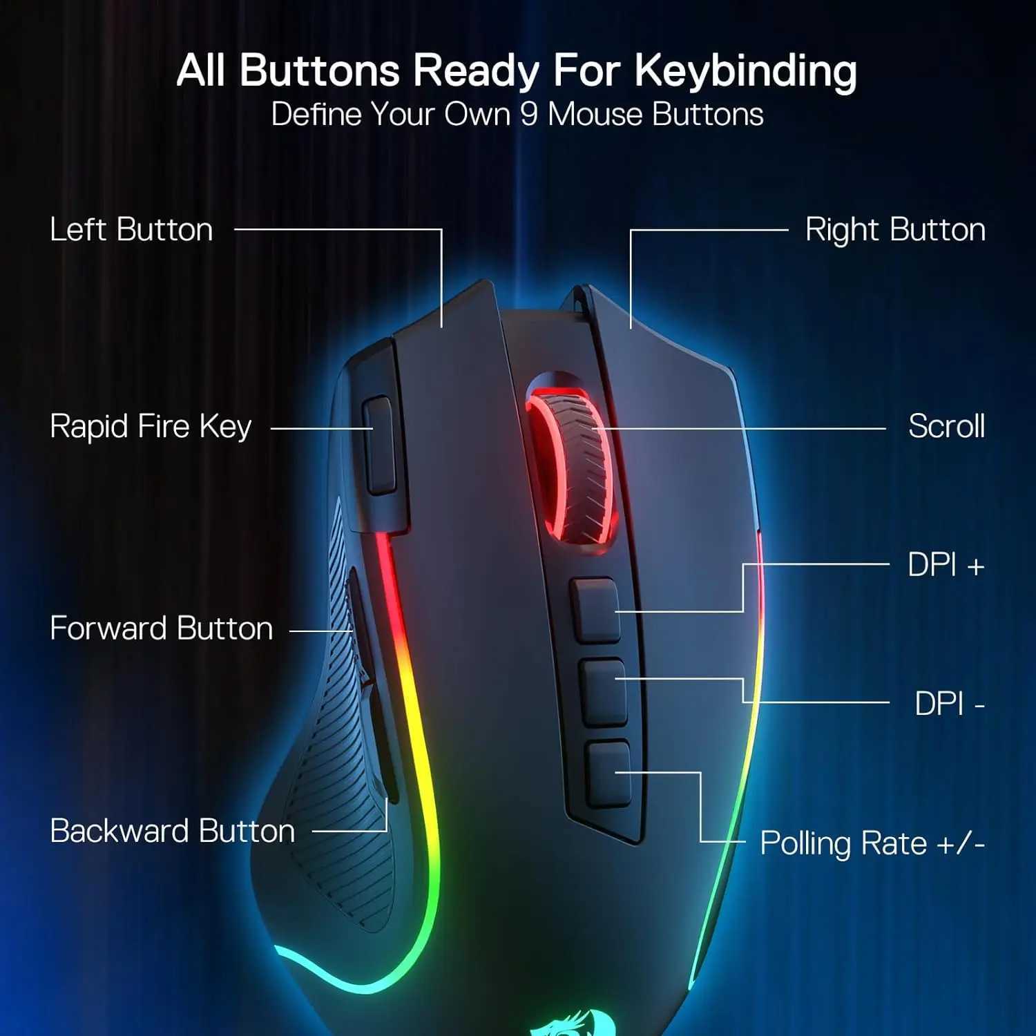 Redragon M612 PRO BT 2.4RGB Gaming Mouse 8000 DPI Wired/Wireless Optical Gamer Mice 11 Programmable Buttons 6 Backlit Modes Z250320