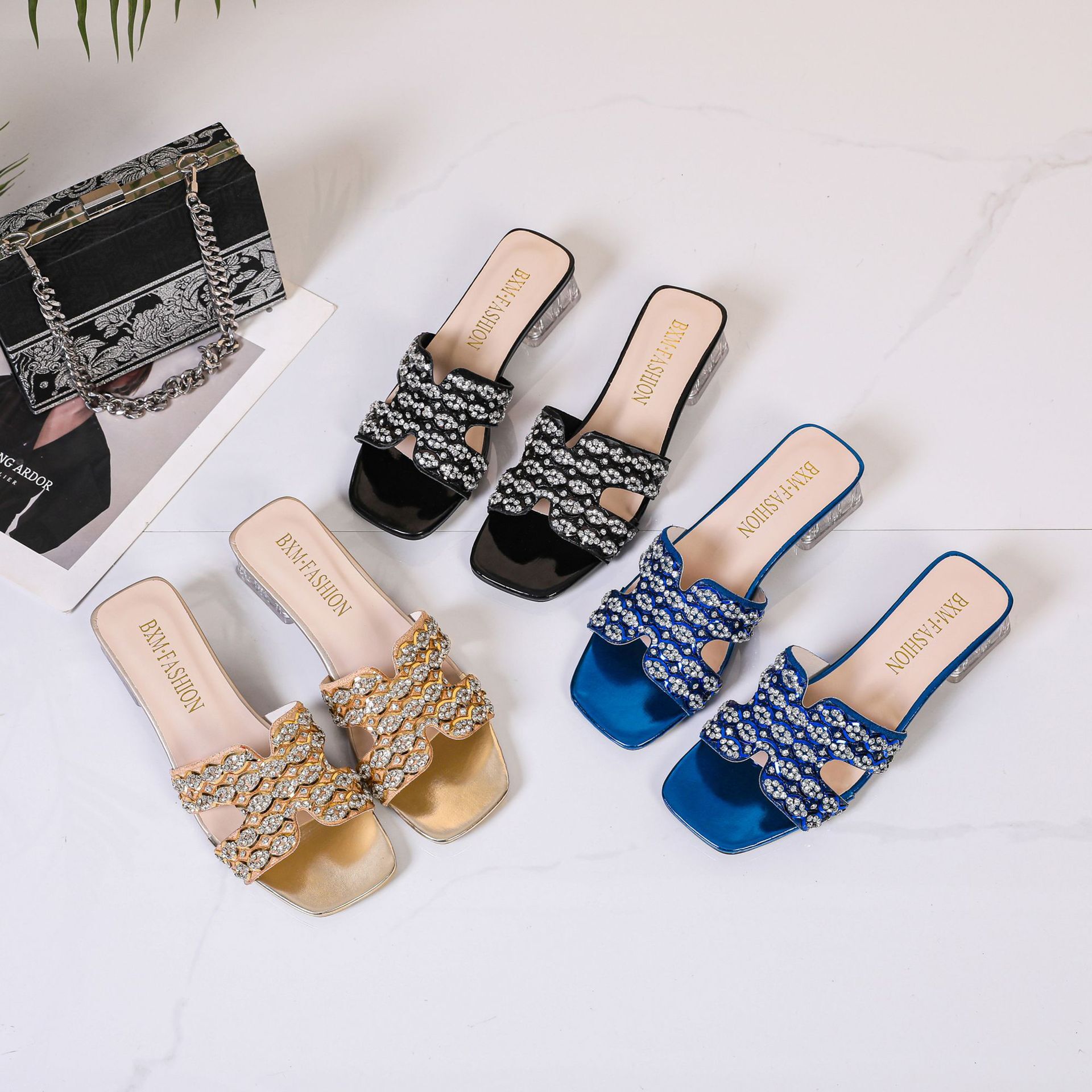 Designer Slippers 2025 New Sandal Diamond Shaped High-heeled Slippers For Women's Spring Square Toe Fashion Women's Sandals Trendy Outdoor H