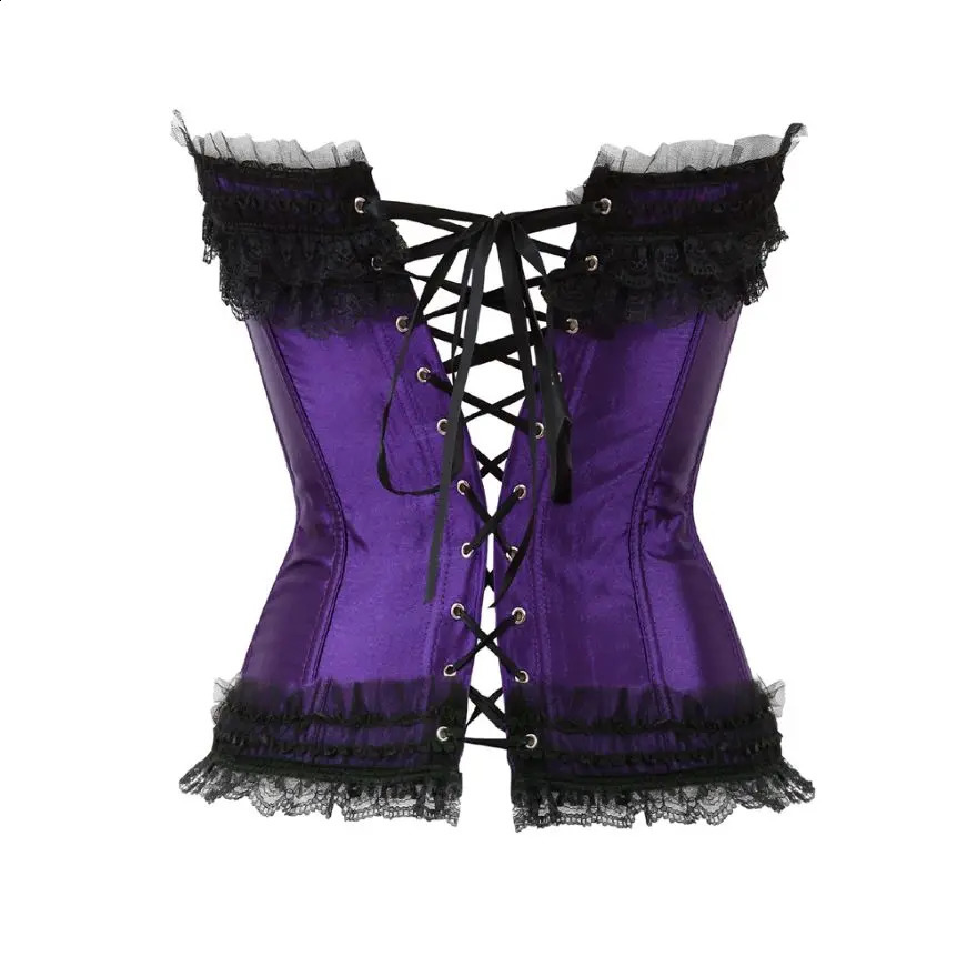 Sexy Lace Overbust Corset Top Women Vintage Satin Bow Bustier Lingerie With Zipper Plus Size Body Shaper Burlesque Corsets 250319