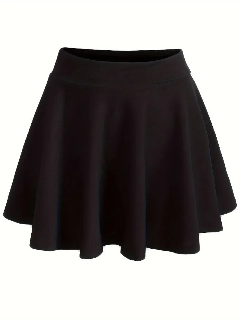 Womens Fashion Plus Size 1XL-5XL Preppy Skirt Ladies Casual Solid Elastic High Rise Slight Stretch A-line Mini Skirt 250320