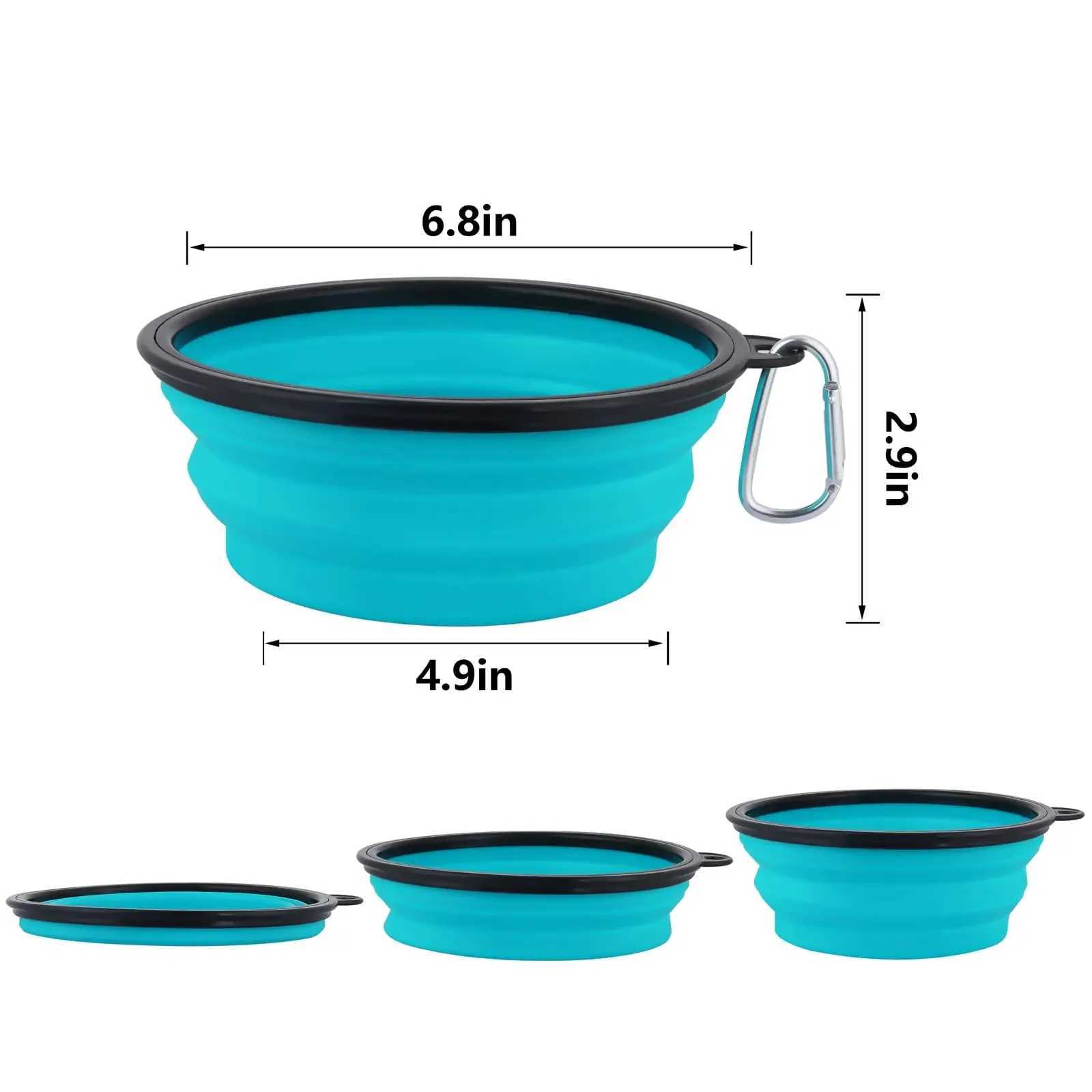 Foldable silicone dog food basin with bowl lips suitable for outdoor travel of pets portable with hooks used for pet supplies feeding bowl Y250319