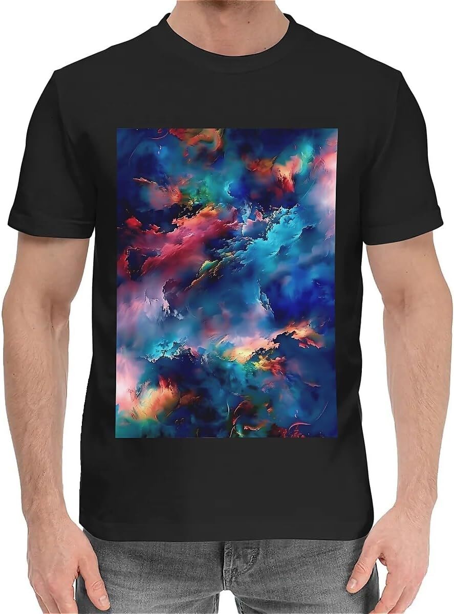 T shirt for Mens Mens Novelty T-Shirts Graphic 2D Print Summer Short Sleeve Colorful Clouds Space Shirts Tshirt Graphic Tee Casual Tops Clothes Short 
