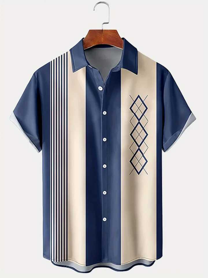 New Summer Outdoor Casual Mens Short Sleeves Striped Printed Mens Shirts Street Daily Fashion Mens Short Sleeves M250320