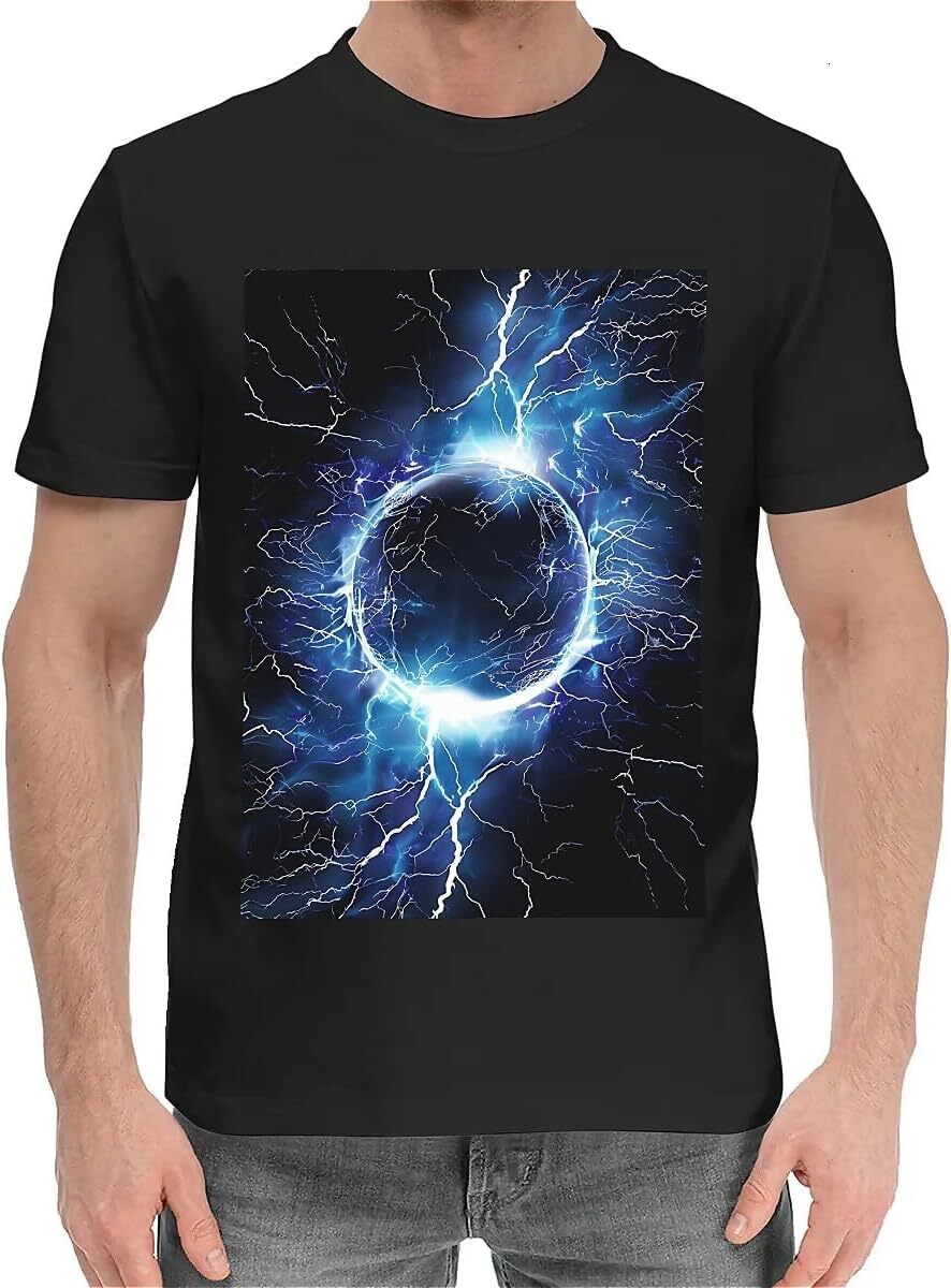 T shirt for Mens Mens Novelty T-Shirts Graphic 2D Print Summer Short Sleeve Blue Lightning Circular Shirts Tshirt Graphic Tee Casual Tops Clothes Shor