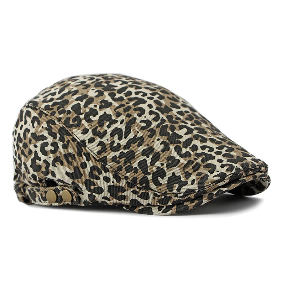 Fashion YK2 Style sboy Caps Retro Leopard Print Flat Peaked Cap Women Painter Beret Hats 250320