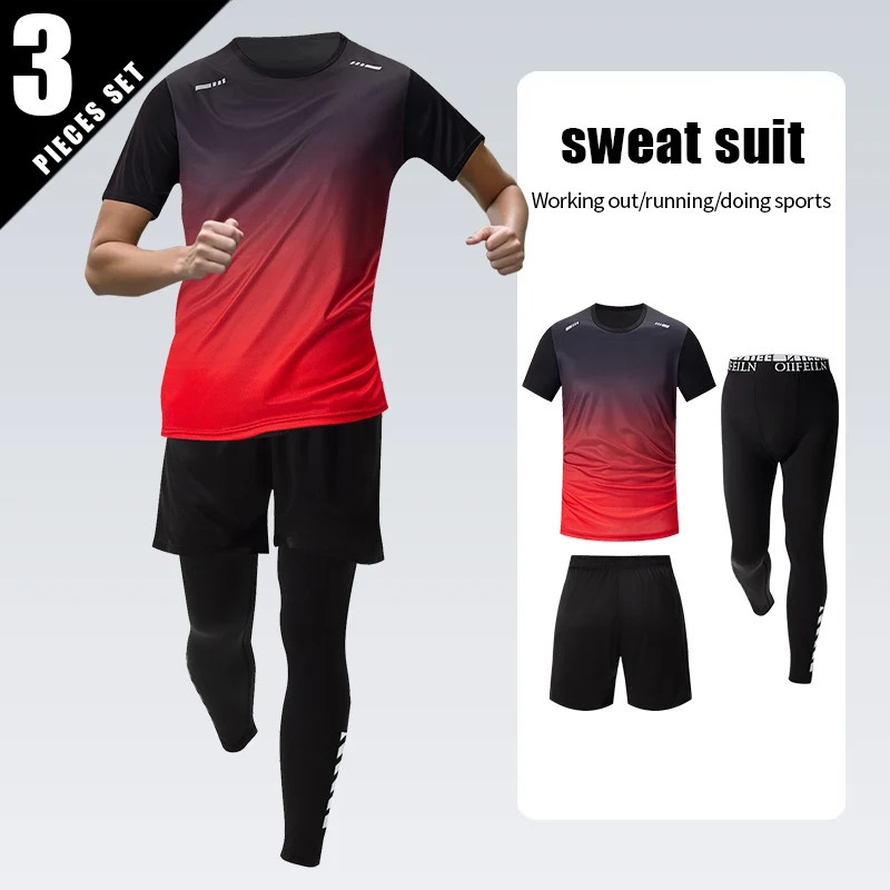 3 Pcs Mens Quick-drying Sports Gradient Suit Leisure Sports Running Short Sleeve Comfortable Sun Protection Pants Joker Shorts 250319