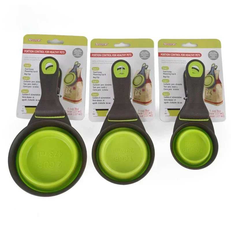Pet folding feeder water spoon outdoor bowl cat food measuring cup dog food hairpin multifunctional and convenient pet supplies Y250319