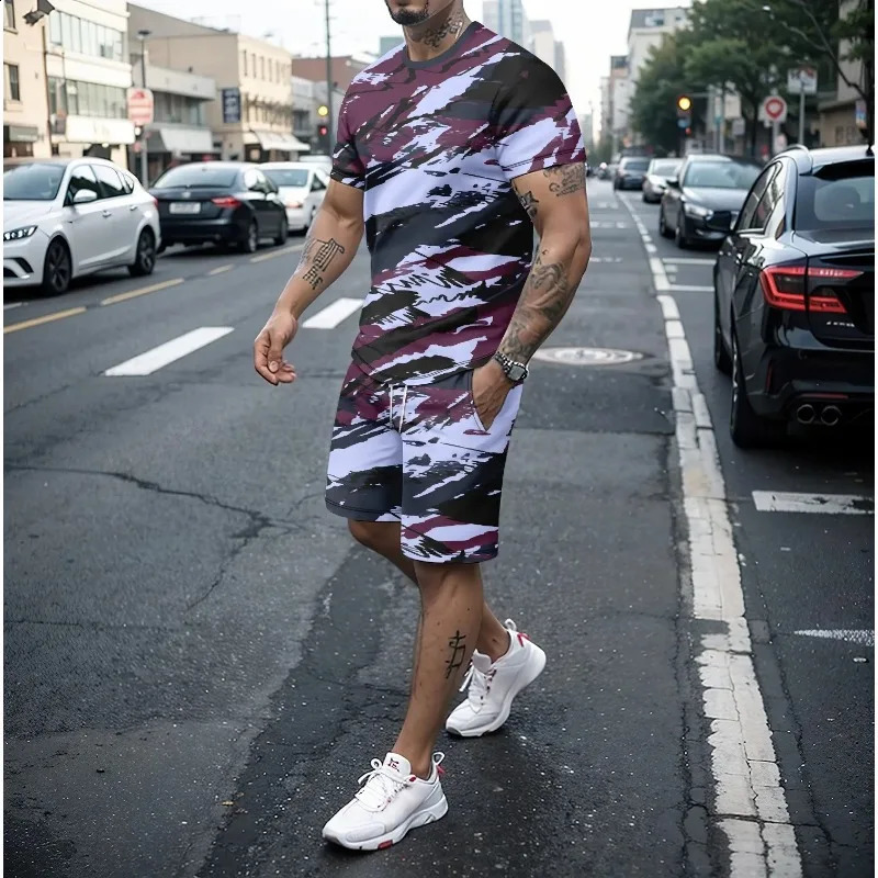 3D digital camouflage print 2024 summer casual ball uniform ultrathin fast drying sportswear loose round neck 250319