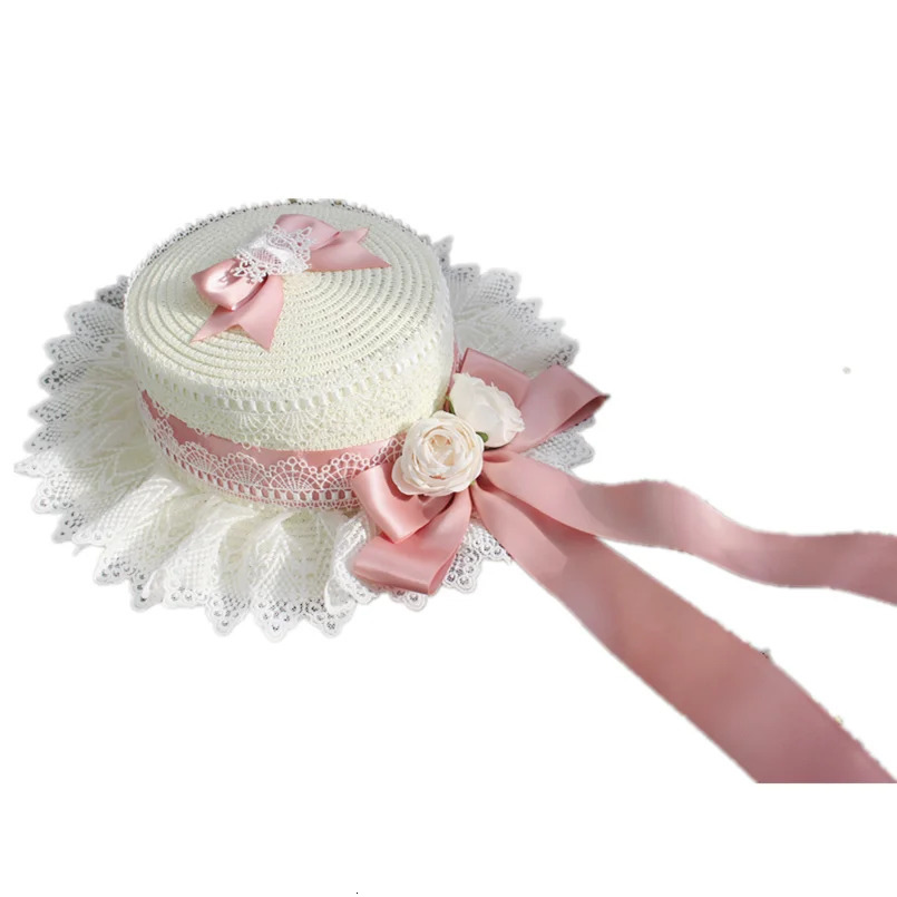 Lolita Straw Hat Mori Sweet Bow French Girl Flower Sun Hat Lolita Flat Hats 250320