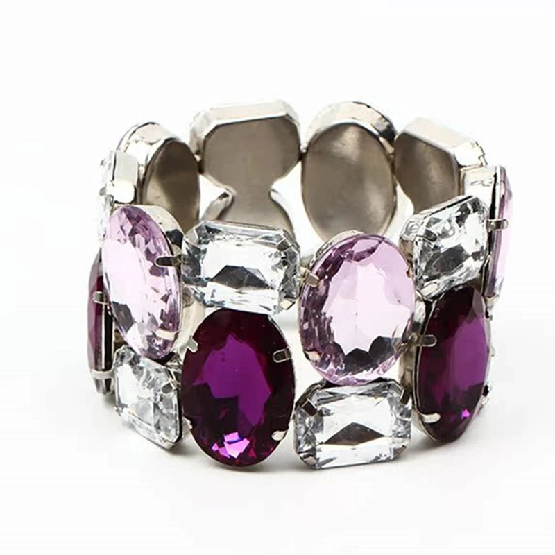 Fashion Exquisite Wide Elastic Color Rhinestone Bridal Bracelet 250320