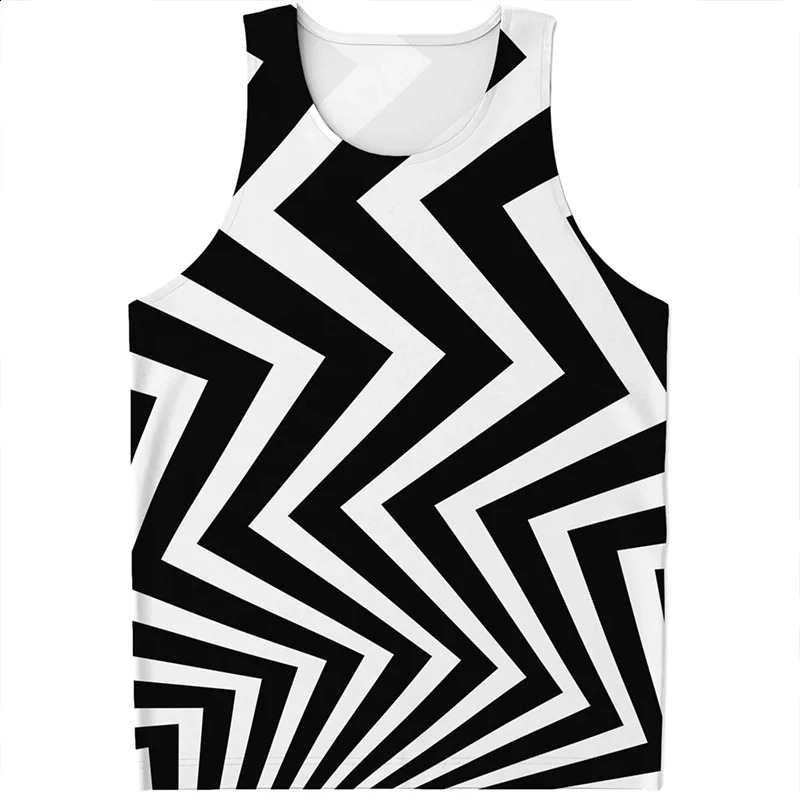 Latest mens black and white striped printed Harajuku vest summer sportswear fitness gym top sleeveless hoodie 250319