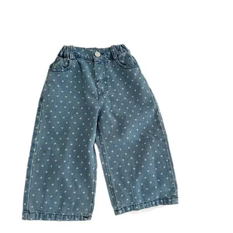 4123 Girls Denim Pants Jeans Pants Dotted Loose Style 2024 Autumn New Style JeansT250326