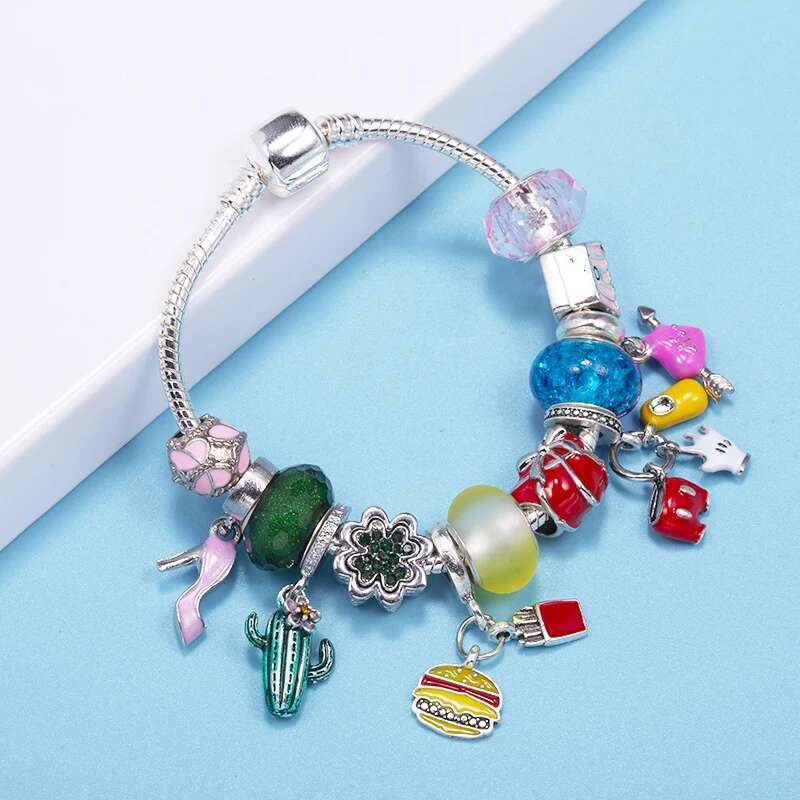 New Trendy Brand Charm Bracelets With DIY French Fries Heart Cactus Beads Bracelet For Women Kids Bijoux Pulseras Jewelry Gift