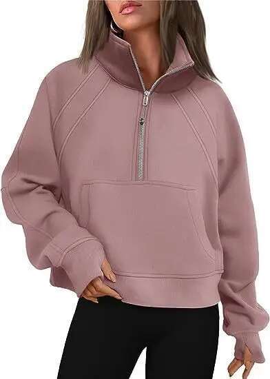 Woman Half Zip Short Standcollar Plush Solid Color Sweaterdesigner Sweater Women's Hoodies Sweatshirts With