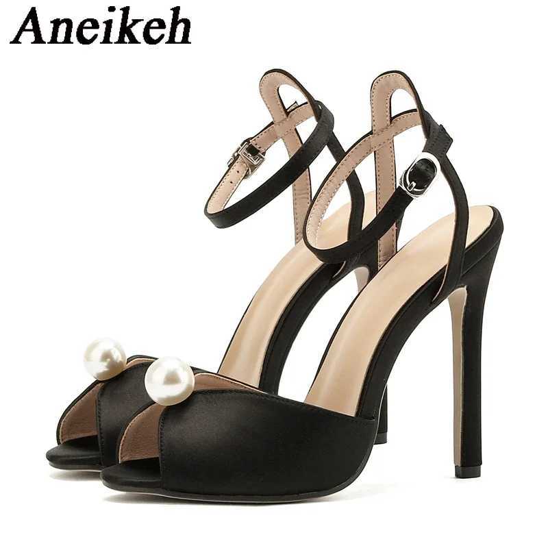Aneikeh satin bead urine toe pump thin H gladiator Fi ankle strap sandals 2025 wedding bride shoe temperature Y250319