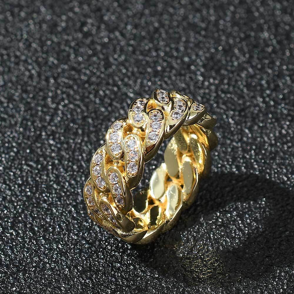 Hip Hop Mens Iced Out Bling Cubi Zirconia Cuban Link Ring Jewelry Men Accessories Party Gift
