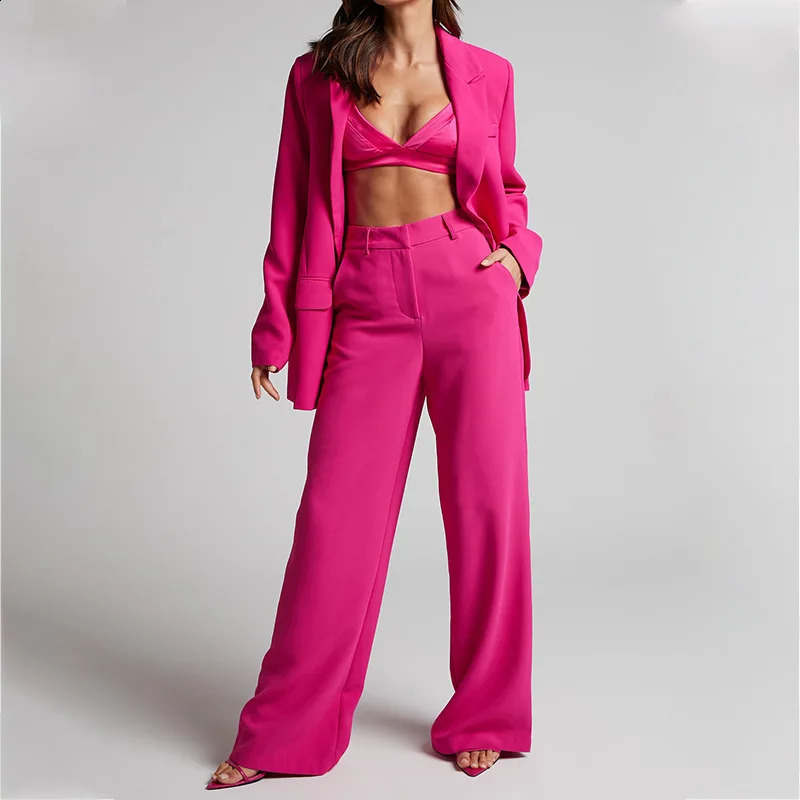 Fashion and casual womens jacket set elegant long pants solid twopiece office autumn winter clothing 250319
