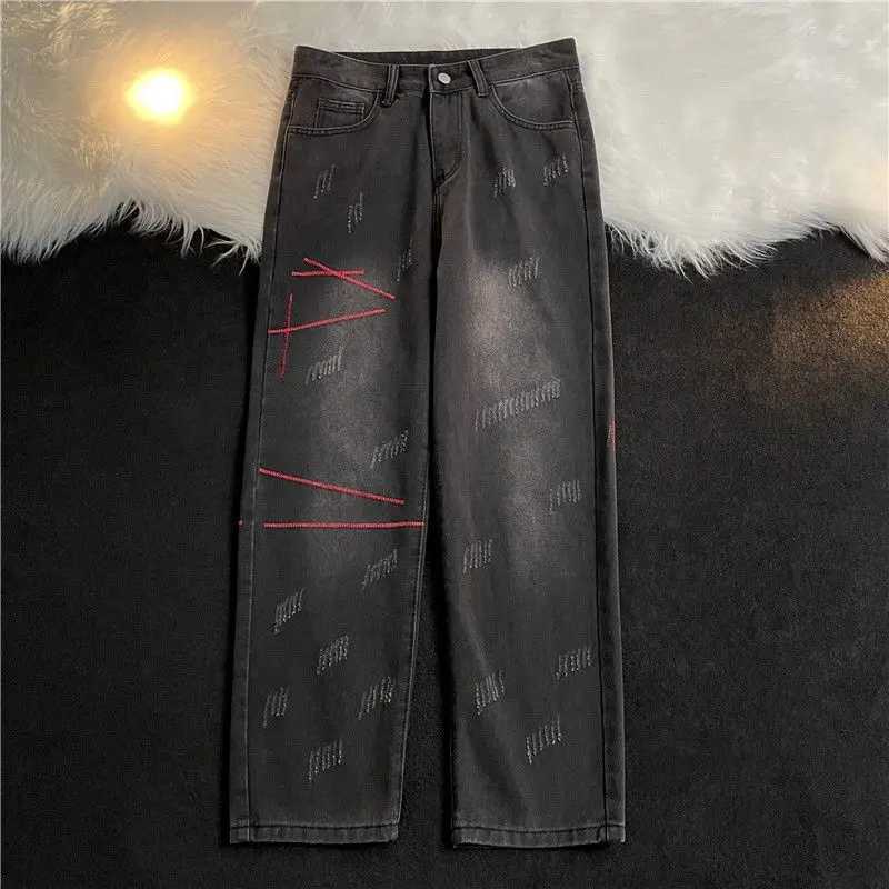 jeans for men in autumn winter loose straight-leg European American high street pants trendy brand washed wide-leg casualT250319