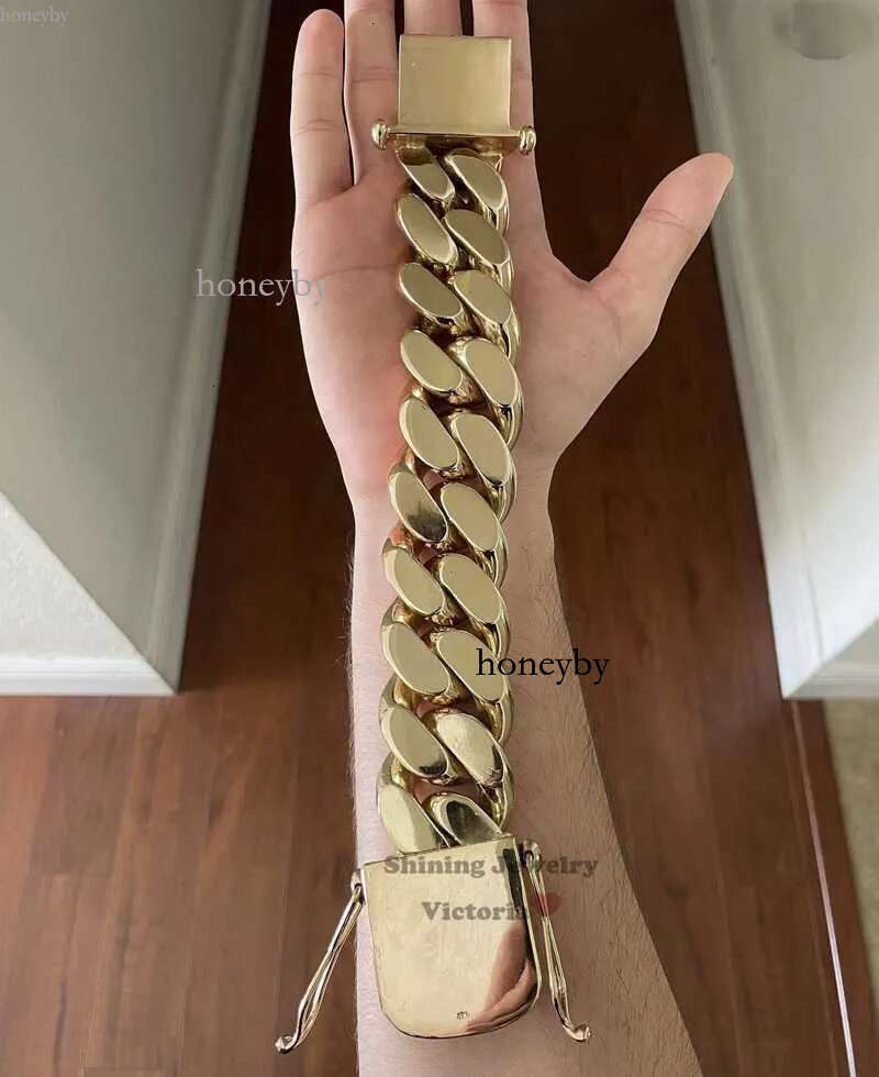 New Arrival 28mm 520g 9.5 Custom Made Hip Hop Jewelry Real 14k Plating 999 Solid Sier Gold Cuban Bracelet