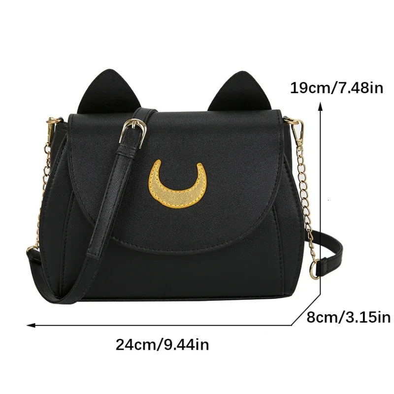 Summer Sailor Moon Ladies Handbag Black Luna Cat Shape Chain Shoulder Bag PU Leather Women Messenger Crossbody Small Bag Purses 250314