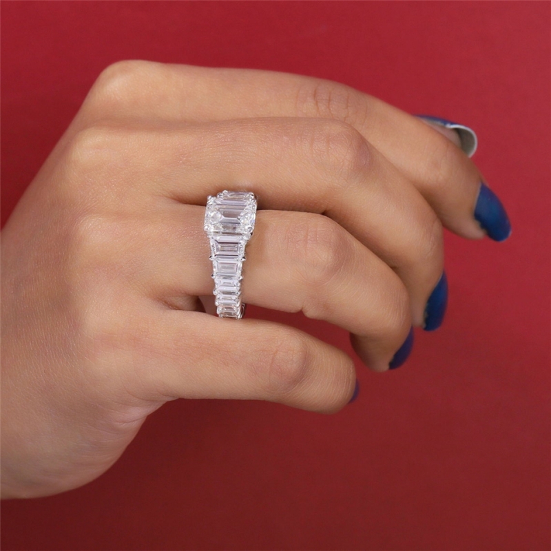 Jewelry 3.0 Carat Emerald Cut Lab Diamond IGI Certificate Full Band Baguette Emerald Luxuery Engagement Ring Solid 14K 18K Platinum Wedding Ring