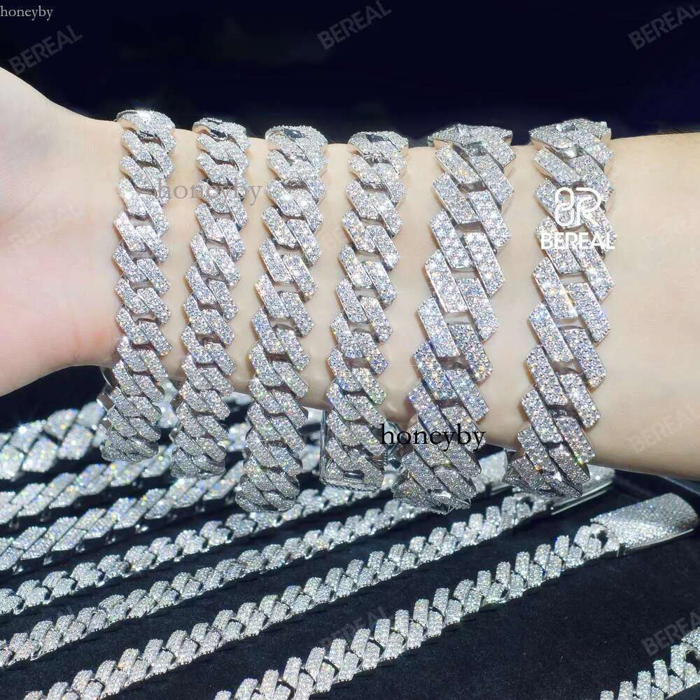 Wholesale 8MM 10mm 12mm 14mm Hip Hop Vvs Dia Necklace Bracelet Dropshipping Sier Iced Out Cuban k Moissanite Chain