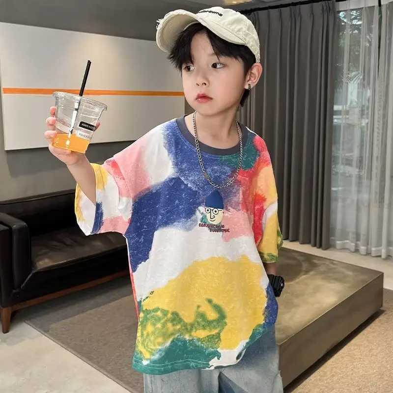 2023 Summer Street Clothing Childrens Clothing Graffiti Cartoon T-shirt Boys and Girls Short Sleeve Top Childrens T-shirtT250320