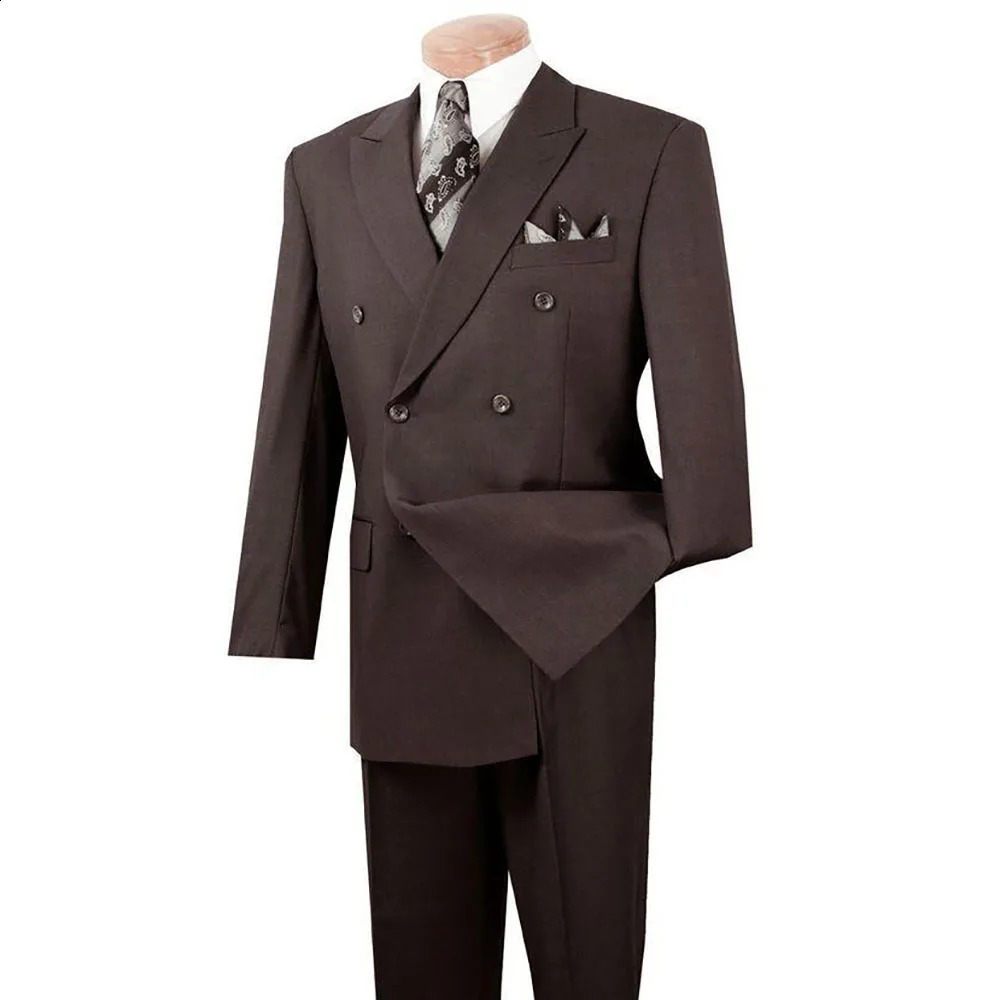 Brown Mens Suit Double Breasted Notch Lapel 2 Piece Jacket Pants Costume Homme Business Gentleman Slim Fit Male Clothing 250311
