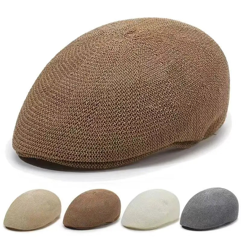 Summer Grass Weaving Breathable Mesh Hollow Berets Hat Men Women Casual sboy Caps Solid Unisex Retro Breather Painter Cap 250320