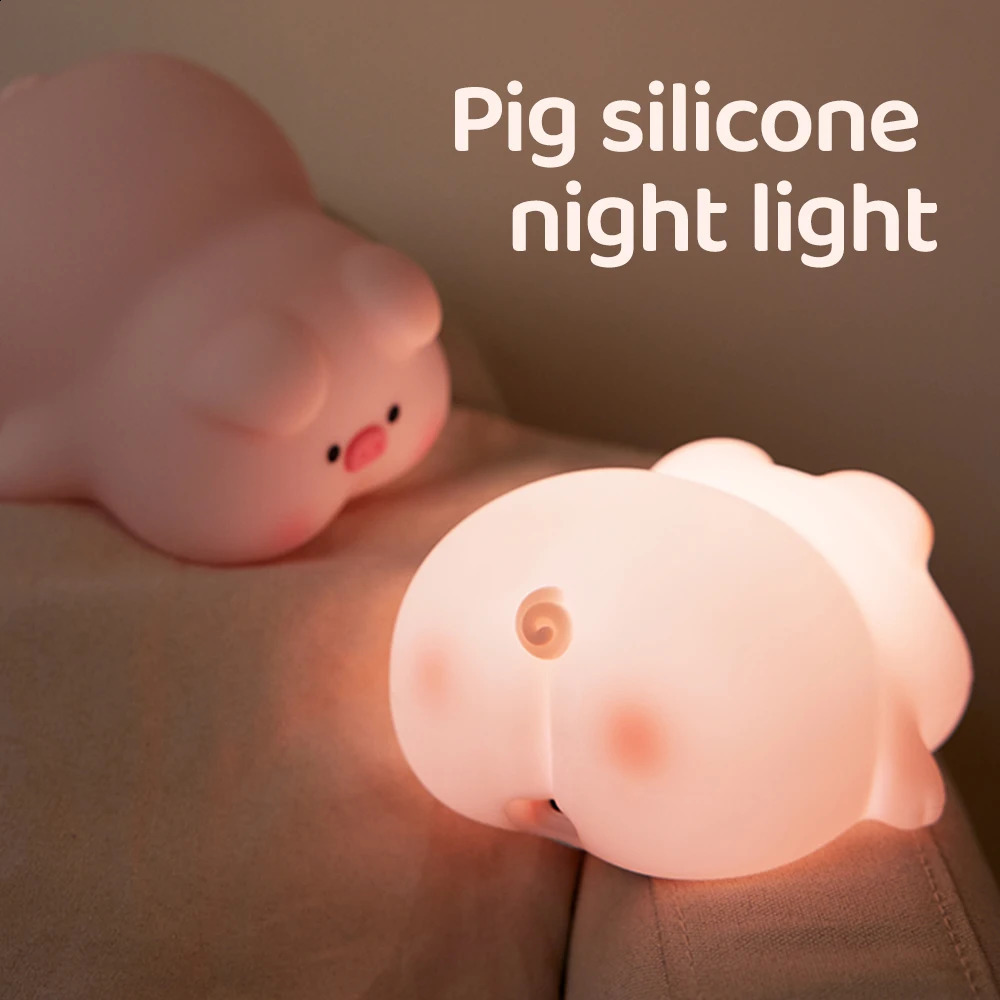 Silicone Night Light Piggy Pat Lamp Accompanying Sleeping Induction USB Rechargeable Bedroom Sleeping Bedside Lamp For Boys Gift 250319