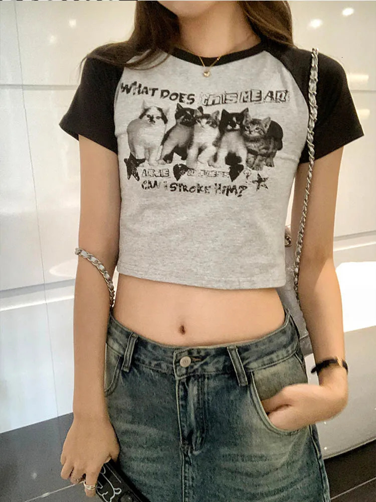 Women T-Shirt Y2k Print Slim Graphic Summer Korean Fashion Harajuku Streetwear Short Sleeve Aesthetic Clothes 250320